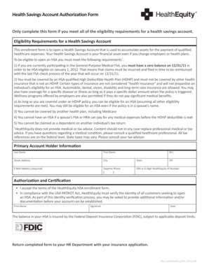 Fillable Online Health Savings Account Authorization Form Fax Email ...