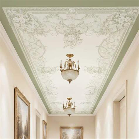 Aurelia Hall Sage Green Baroque Ceiling Wallpaper | Life n Colors