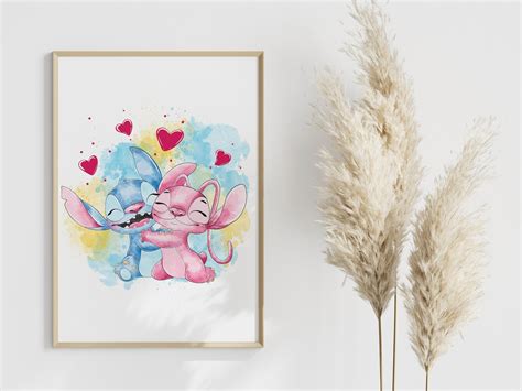 Stitch & Angel Wall Art / Lilo and Stitch Print / Stitch and Girlfriend ...