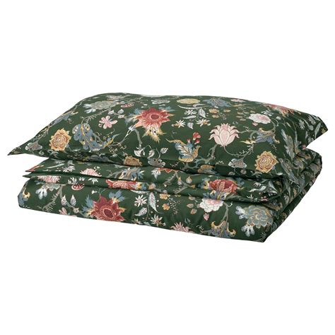 NÄSSELKLOCKA duvet cover and pillowcase, dark grey-green/multicolour ...