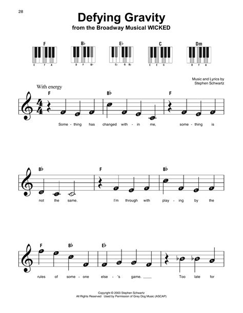 Defying Gravity (from Wicked) (Super Easy Piano) - Print Sheet Music