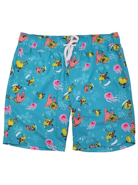 Spongebob Squarepants Mens Blue Underwater Print Swim Trunks Medium ...