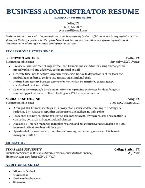 Business Resume Examples 的图像结果