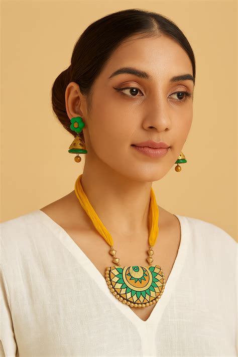 Yellow Arc Shaped Terracotta Necklace Set – A Local Tribe