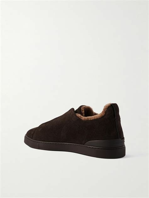 Zegna - Triple Stitch™ Shearling-Lined Suede Slip-On Sneakers - Brown Zegna