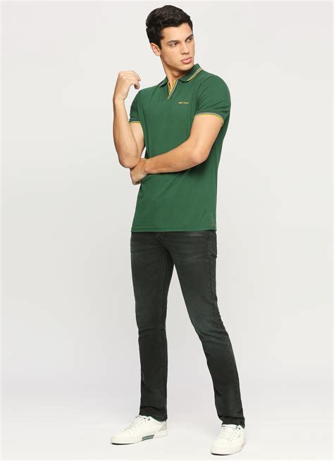 Bottle Green Johnny Collar Short Sleeve Polo | Pepe Jeans India