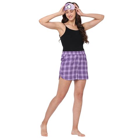 Buy Mystere Paris Classic Checks Cotton Lounge Shorts - Purple (L) Online