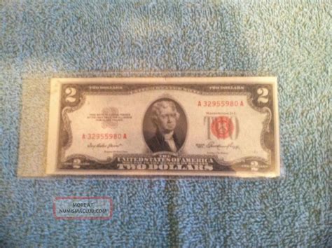 1953 Red Seal Two $2 Dollar Bill Note A32955980a Rare Old U. S. Currency