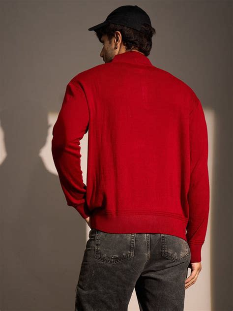 Red Turtle Neck Quarter Zip Sweater | Buy Mens Sweaters | Fugazee – FUGAZEE
