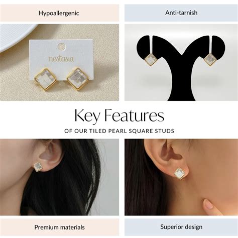 Jewellery Online - Premium Tiled Pearl Square Studs | Nestasia