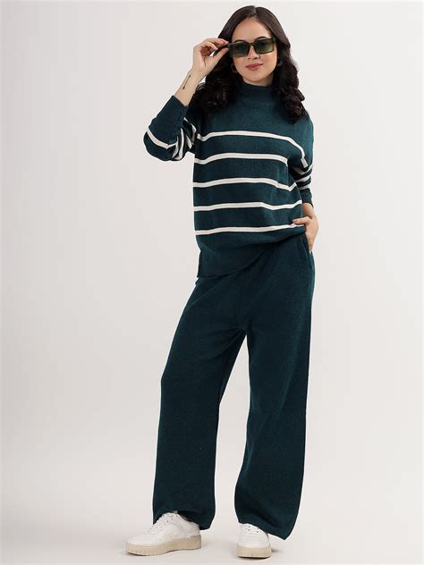 Kvetoo Women Woolen Winter Co-ord Set – Ribbed Knit High Neck Sweater
