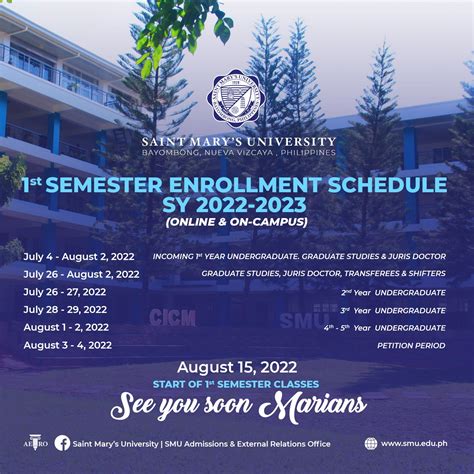 SMU - 📢 Updated 1st Semester Enrollment Schedule SY 2022-2023 (Online ...