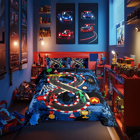 Amazon.com: Racing Track Boys Car Bed Comforter Sets,Twin Cars Bedding ...