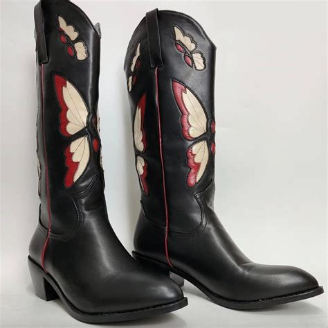 Womens Cowgirl Boots Butterfly Pattern Western Boots Cowboy Boots Teal ...