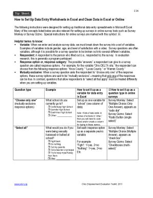 Fillable Online Tip Sheet - How to Set Up Data Entry Worksheets in ...
