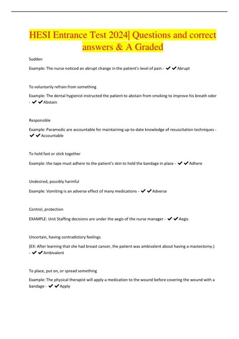 HESI Entrance Test 2024| Questions and correct answers & A Graded ...