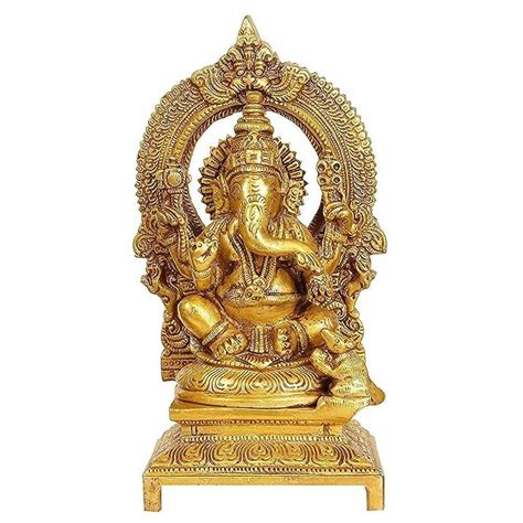 Brass God Ganesha Idol Murti Carved Frame with Kirtimukha (Gold, 7 Inc ...