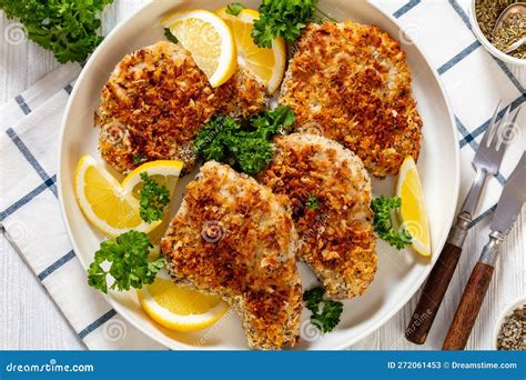 Baked in Oven Panko Breaded Pork Chops on Bone Stock Image - Image of ...