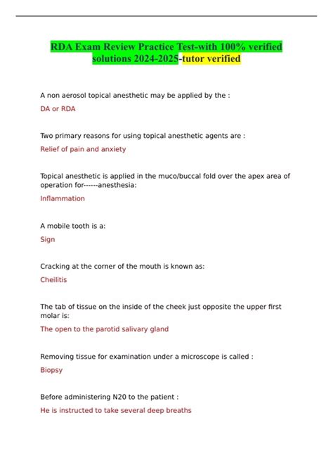RDA Exam Review Practice Test-with 100% verified solutions -tutor ...
