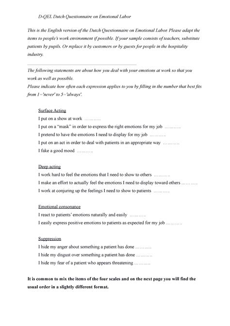 D-QEL-English - dutch questionnaire for emotional labor - D-QEL Dutch ...