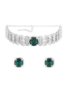 ZAVERI PEARLS Green Designer Stones & Austrian Diamonds Party Choker ...