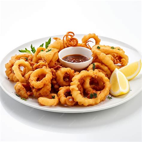 Crispy delight fried calamari white background squid | Premium AI-generated image