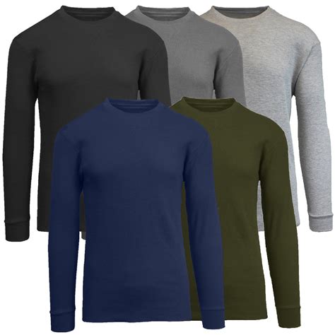 5-Pack Men's Thermal Shirts - Waffle Knit Henley & Crew Neck Styles ...