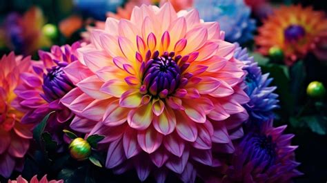 Vibrant multi colored dahlia blossom in nature beauty | Premium AI ...