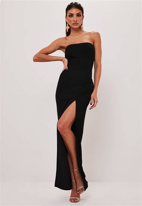 Black Bandeau Side Split Maxi Dress | Missguided