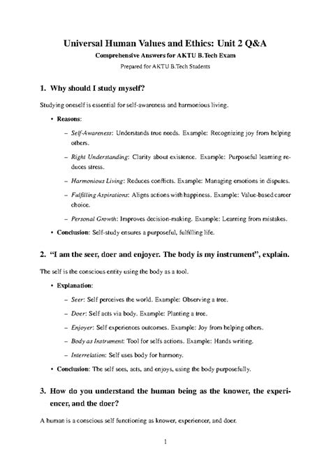 U2 - Comprehensive Study Guide on Human Values for AKTU B.Tech Exam ...