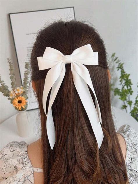 1pc Shiny Satin Ribbon Bow Barrette Hair Clip With Large Tail, Suitable ...