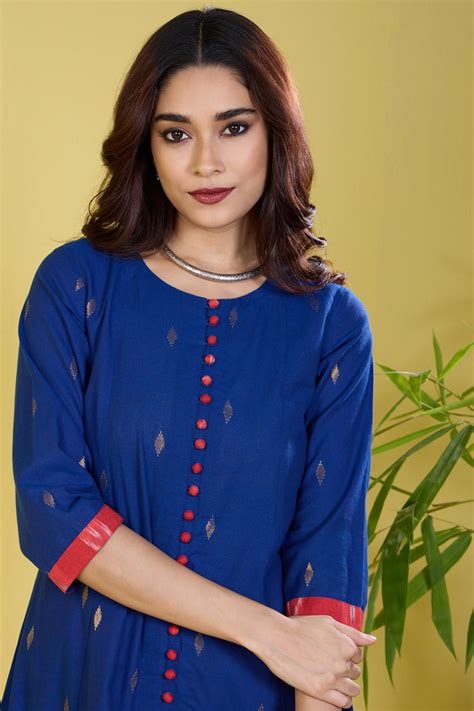 button down a-line kurta gilded sapphire - maati crafts