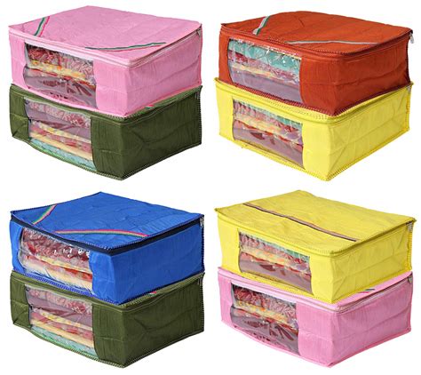 Kuber Industries Exclusive 8 Pieces Raw Silk Saree Cover Wardrobe ...