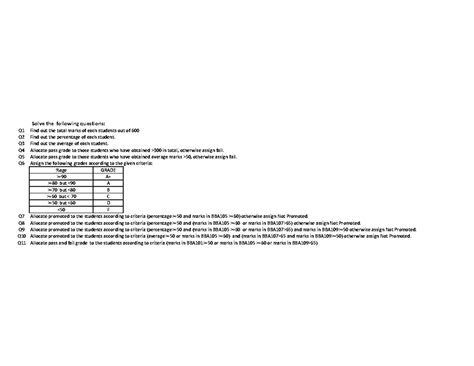 Excel ass 3 print 2 - practice - Q Q Q Q Q Q %age GRADE >=90 A+ >=80 ...