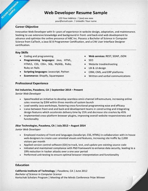 Image result for Example of Web Developer Resume