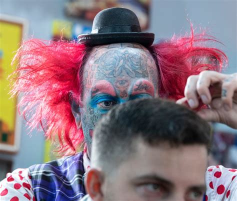 For clown barber of Huntington Beach, the inked nose, grin and ...