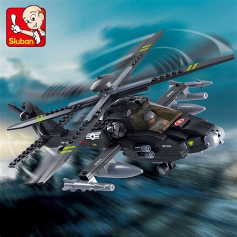 Buy Sluban Military Building Blocks Ah-64 Apache Helicopter Educational ...