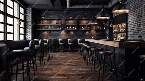 Premium AI Image | Contemporary black brick pub or bar interior