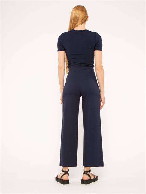 Navy Ponte Knit Straight Leg Pant: Cropped | Ripley Rader