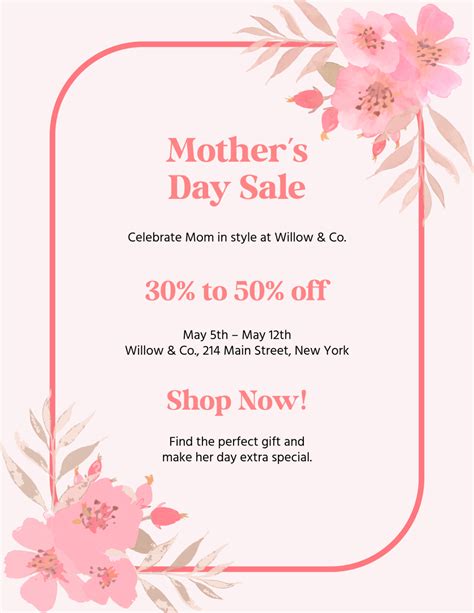Free Mother’s Day Sale Flyer Template to Edit Online