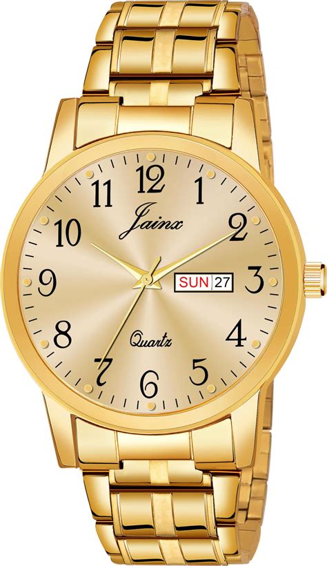 Buy jainx Metal Premium Golden Chain Day And Date Feature Analog Wrist ...