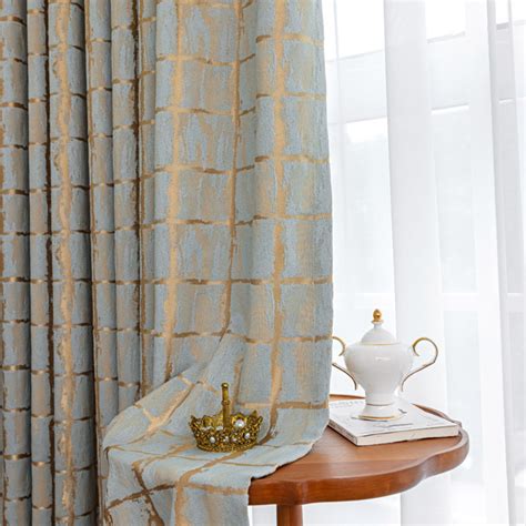 Gilded Grid Duck Egg Blue and Gold Curtain