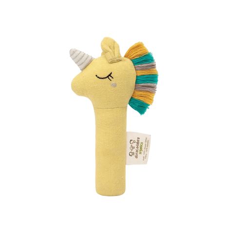Organic Unicorn Hand Rattle – Yellow Baby Rattle Toy | Abracadabra