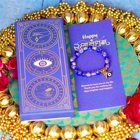 Nazar Suraksha Bracelet Blue Crystal Beads with Gold Colour Evil Eye C ...