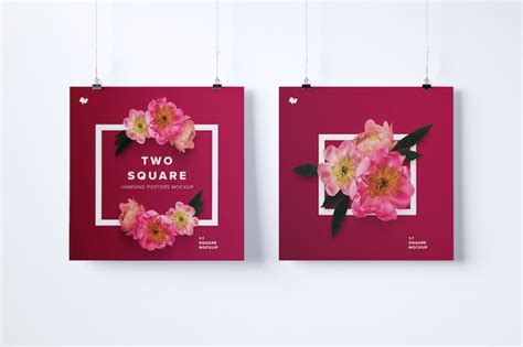 Two square hanging posters mockup | Premium PSD