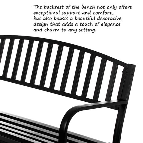 Gardenised Black Steel Outdoor Park Bench with Arms and Back, 50-inch ...