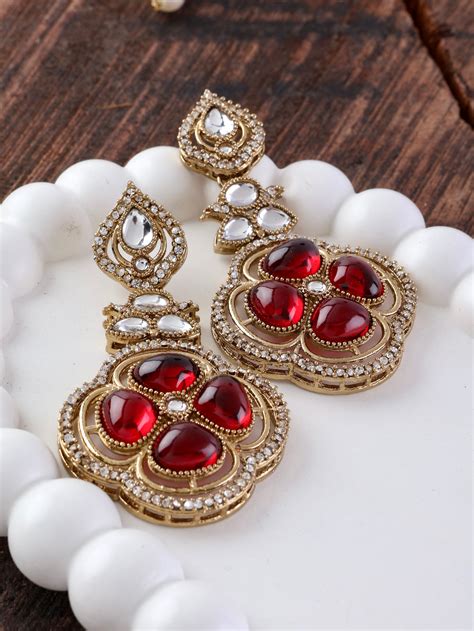 Ruby Areesha Premium Designer Zircone Polki Dupe Earring – Shona's Style