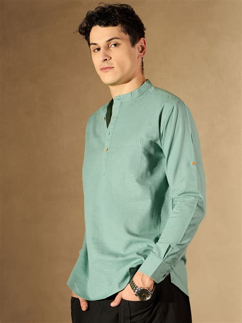 DENNISON Men Mandarin Collar Roll-Up Sleeves Kurta – Dennison Fashion India