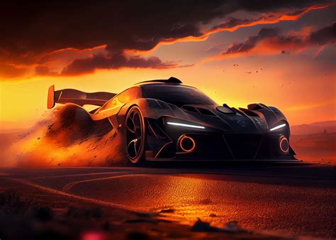 'Sports car at sunset' Poster, picture, metal print, paint by Below Horizon | Displate