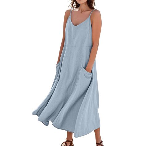 UoCefik Summer Beach Dresses for Women 2025 Linen Sleeveless Maxi ...